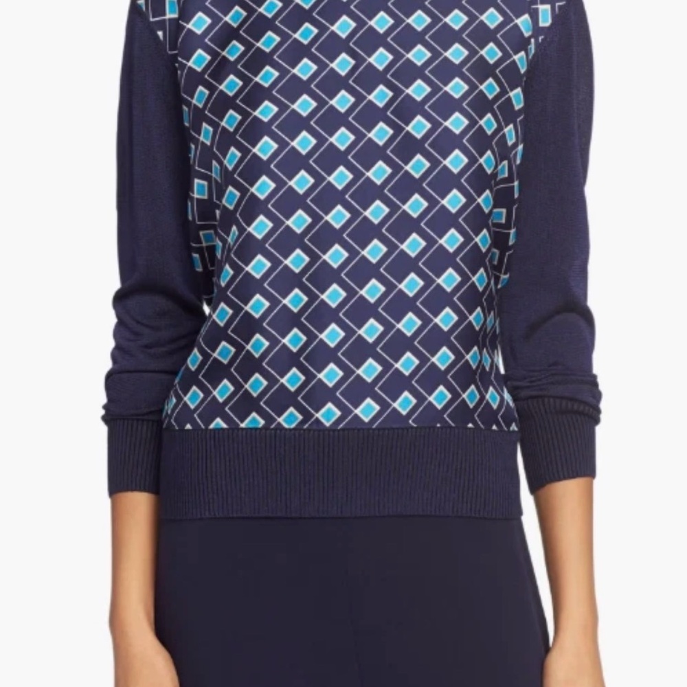 NWT $300 Diane Von Furstenberg Orla' Print Woven Front Crew Small Petite
